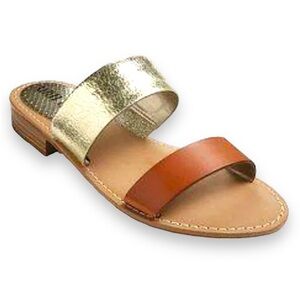 sam & Libby gold + cognac two strap flat sandals \ size 6.5 women’s